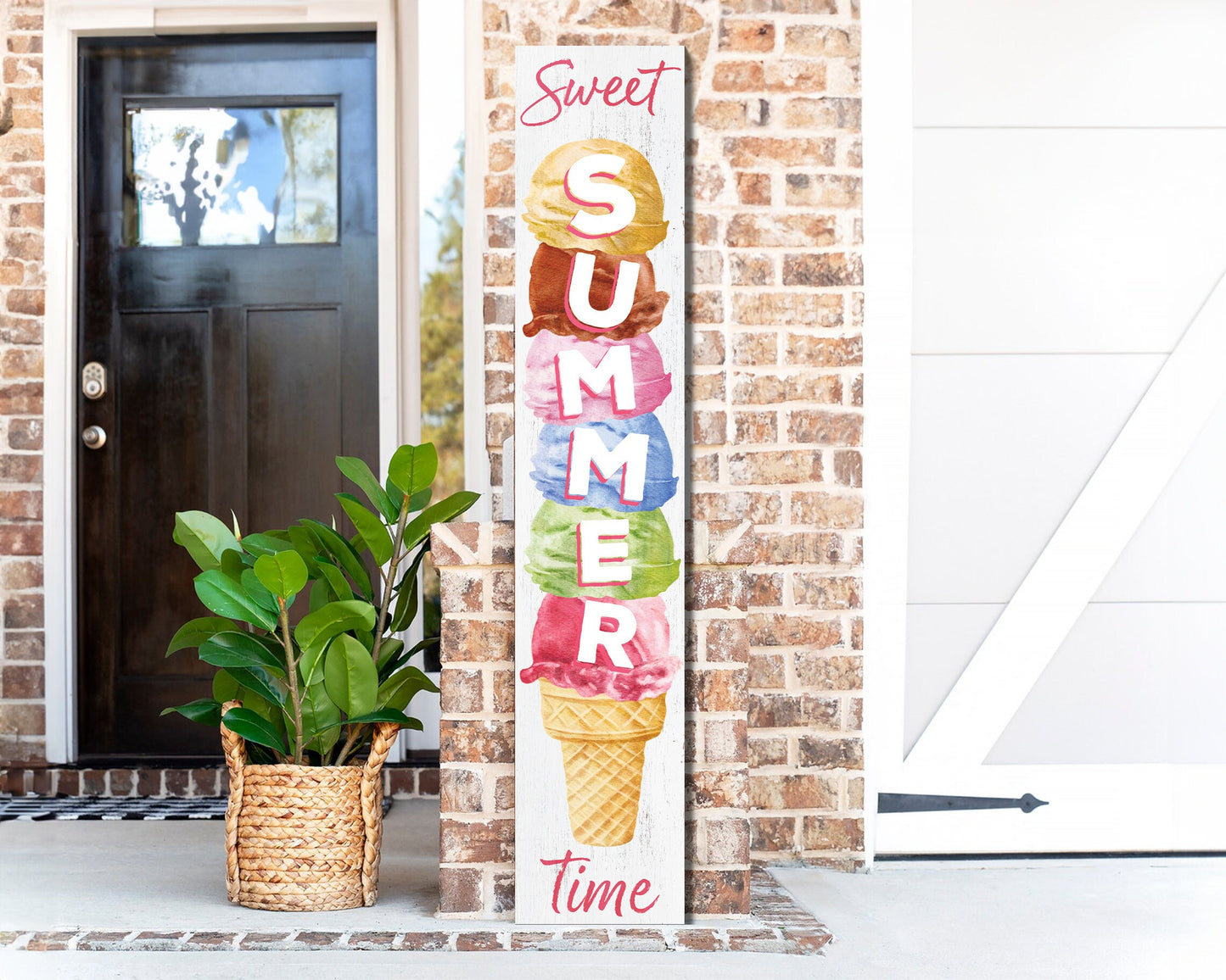 48in Sweet Summer Time Ice Cream Porch Sign - Wooden Front Door Wall Decor for Home - Fun & Colorful Seasonal Design