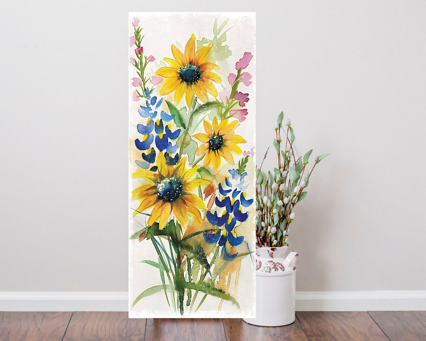 36-Inch Spring Watercolor Wildflower Wooden Porch Sign | Front Door Porch Decor, Welcome Sign for Porch Entryway Decoration
