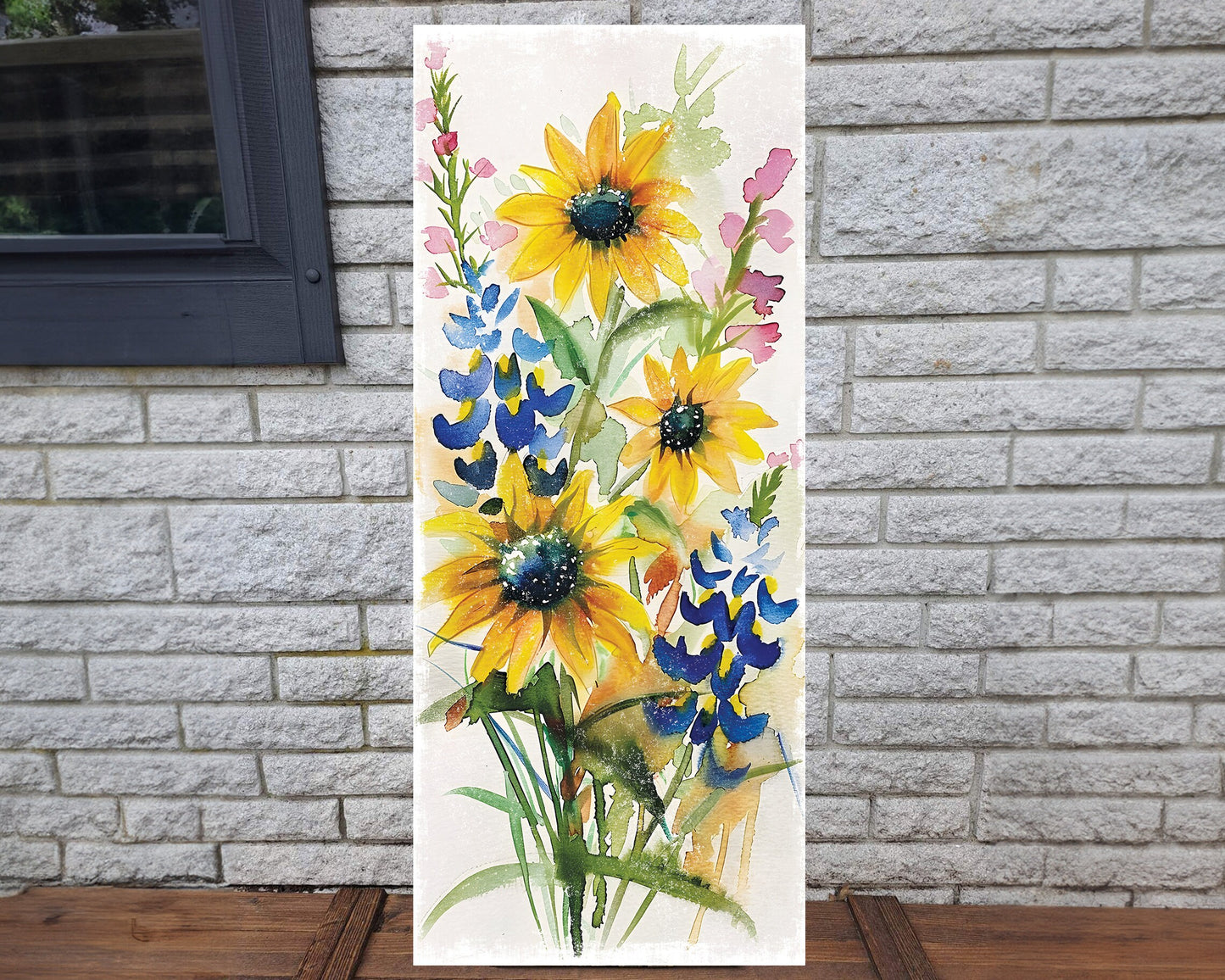 36-Inch Spring Watercolor Wildflower Wooden Porch Sign | Front Door Porch Decor, Welcome Sign for Porch Entryway Decoration