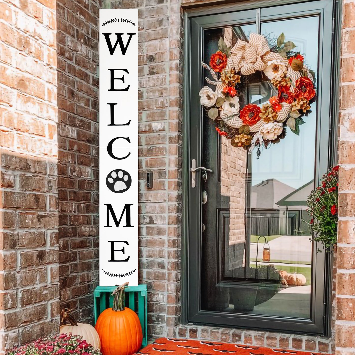 72in Outdoor Welcome Sign for Front Door with Animal Paw Rustic Tall Welcome Porch Sign for Front Porch Decor | Pet Friend Welcome Sign